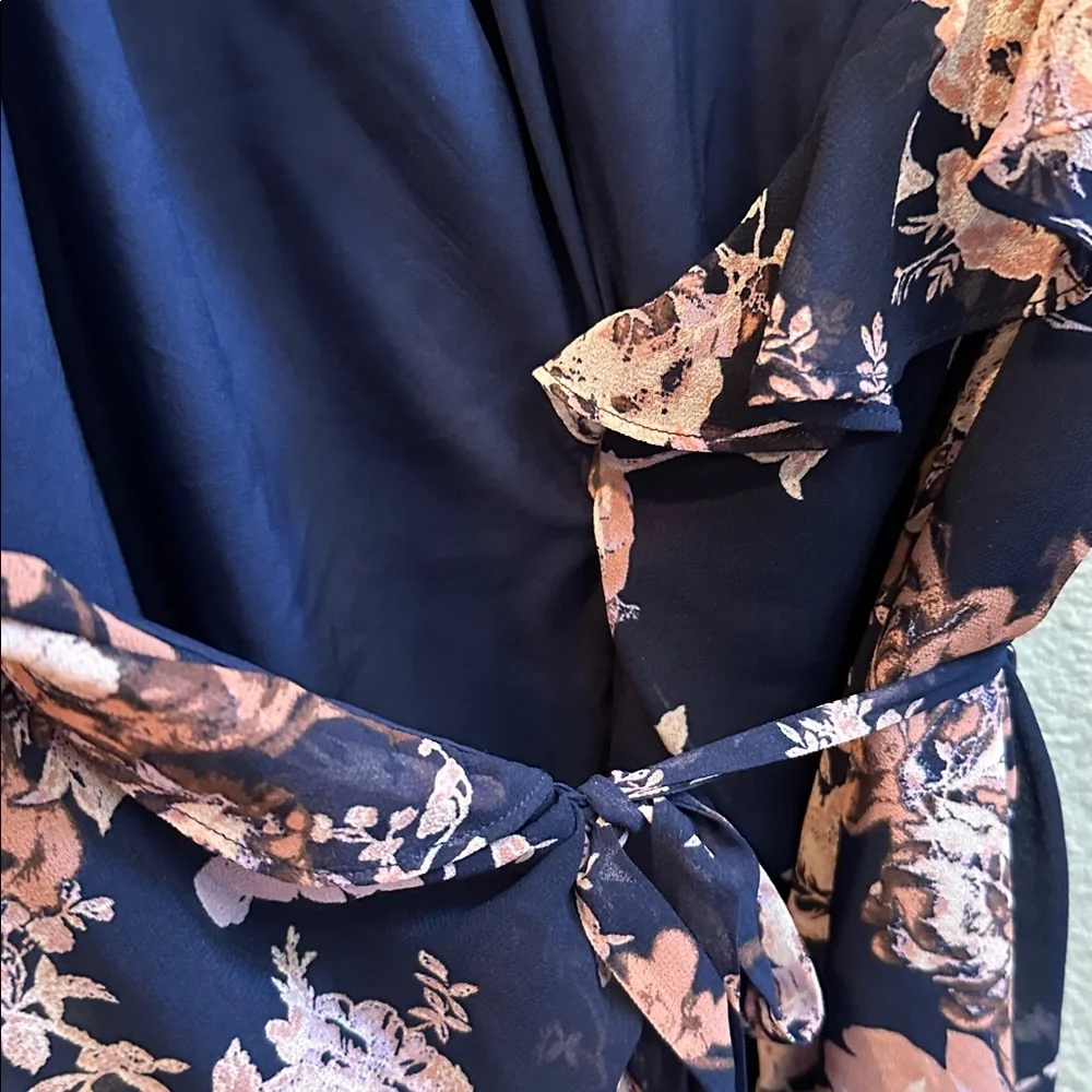 Chelsea28 Floral Ruffle Wrap Midi Dress Navy Romantic Cottagecore